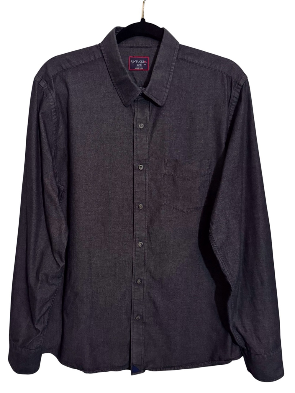 Untuckit Size Large Gray Slim Fit Button Up Shirt Cotton Casual Pocket Basic
